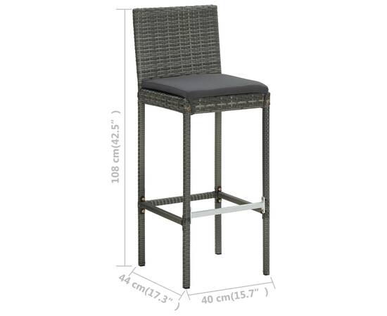 Set mobilier de bar de grădină cu perne, 3 piese, gri, 9 image