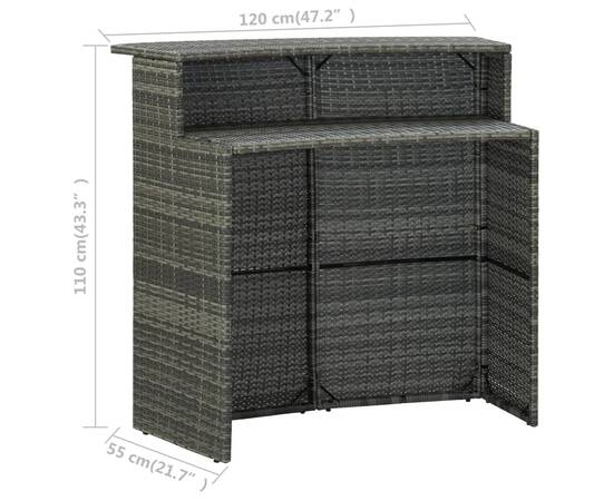 Set mobilier de bar de grădină cu perne, 3 piese, gri, 8 image