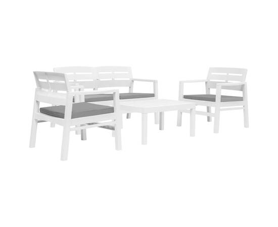 Set mobilier de exterior, 4 piese, alb, plastic