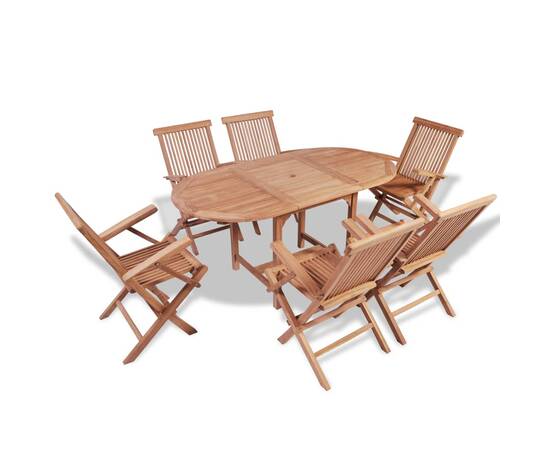 Set mobilier de exterior desigilat, 7 piese, lemn masiv de tec