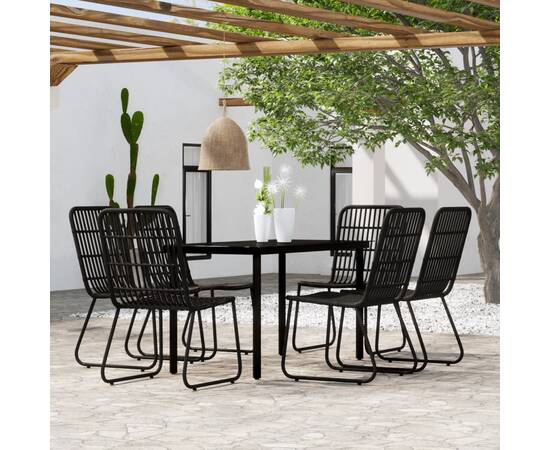 Set mobilier de grădină, 7 piese, negru