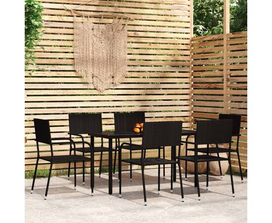 Set de mobilier pentru grădină, 7 piese, negru