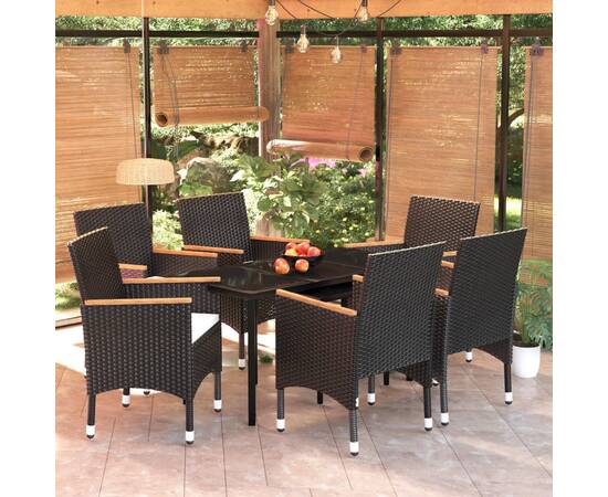 Set mobilier de grădină, cu perne, 7 piese, negru