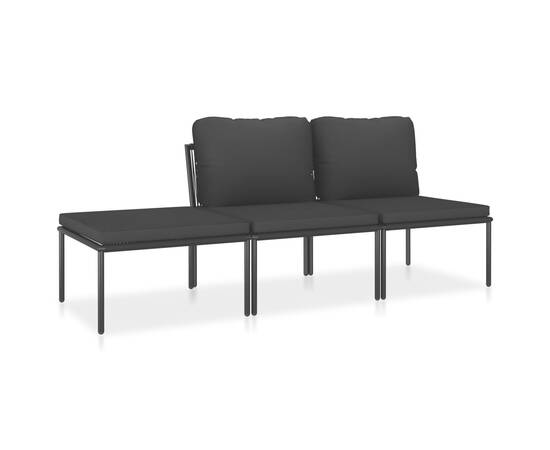 Set mobilier de grădină cu perne, 3 piese, negru, pvc, 2 image