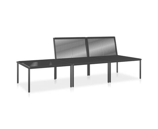 Set mobilier de grădină cu perne, 3 piese, negru, pvc, 3 image