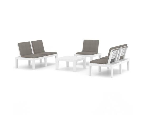 Set mobilier de grădină cu perne, 4 piese, alb, plastic, 2 image