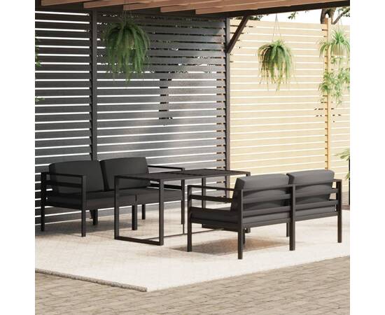 Set mobilier de grădină cu perne, 5 piese, antracit, aluminiu