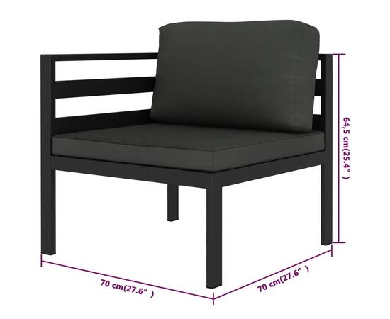 Set mobilier de grădină cu perne, 5 piese, antracit, aluminiu, 6 image