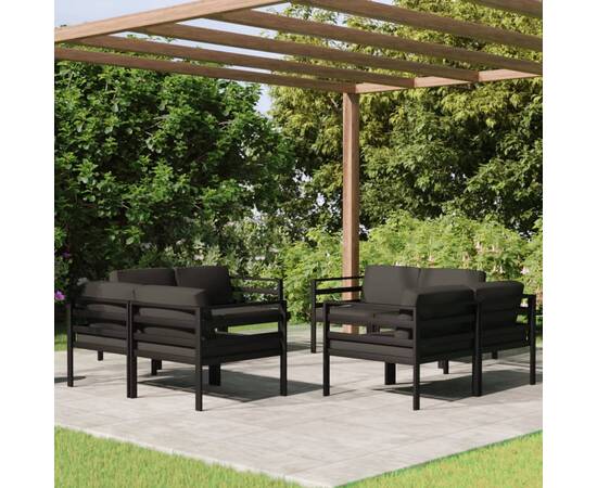 Set mobilier de grădină cu perne, 8 piese, antracit, aluminiu