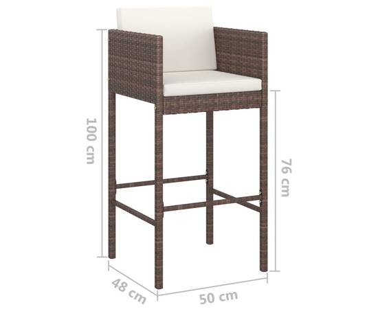 Set mobilier bar de grădină, cu perne, 3 piese, maro, poliratan, 8 image