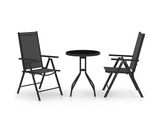 Set mobilier bistro, 3 piese, negru, aluminiu și textilenă