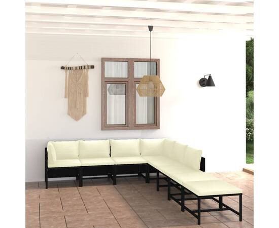 Set mobilier de grădină cu perne, 8 piese, negru, poliratan