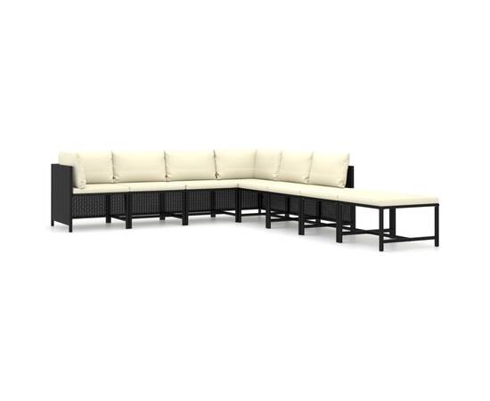 Set mobilier de grădină cu perne, 8 piese, negru, poliratan, 2 image