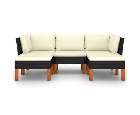 Set mobilier de grădină cu perne, 5 piese, negru, poliratan, 3 image