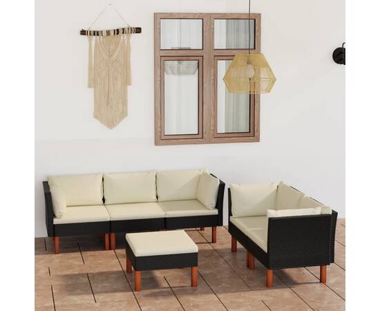 Set mobilier de grădină cu perne, 6 piese, negru, poliratan