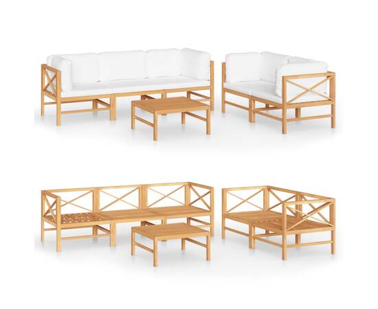 Set mobilier grădină cu perne crem, 6 piese, lemn masiv de tec, 2 image