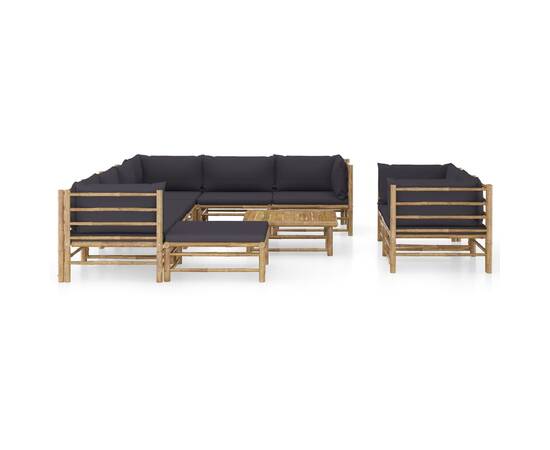 Set mobilier de grădină, 10 piese, perne gri închis, bambus, 2 image