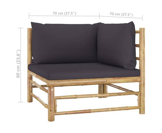 Set mobilier de grădină, 4 piese, perne gri închis, bambus, 11 image