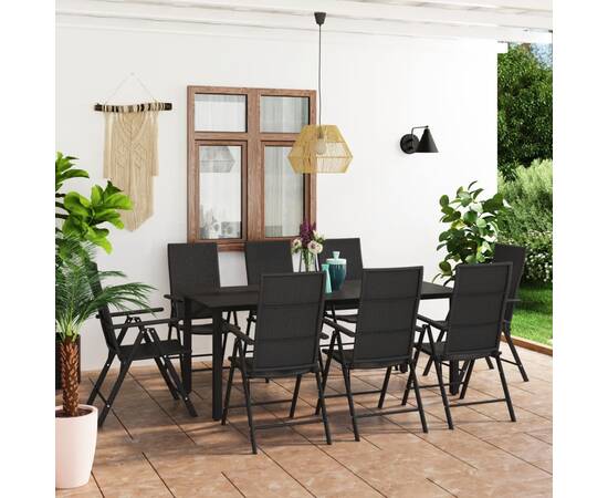 Set mobilier de grădină, 9 piese, negru