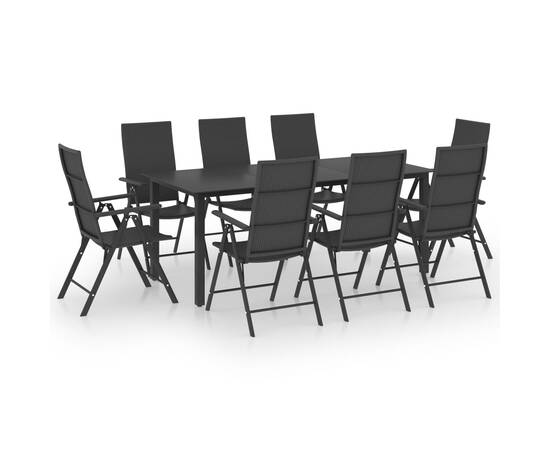 Set mobilier de grădină, 9 piese, negru, 2 image