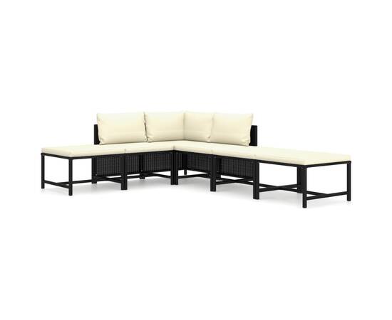 Set mobilier de grădină cu perne, 6 piese, negru, poliratan, 2 image