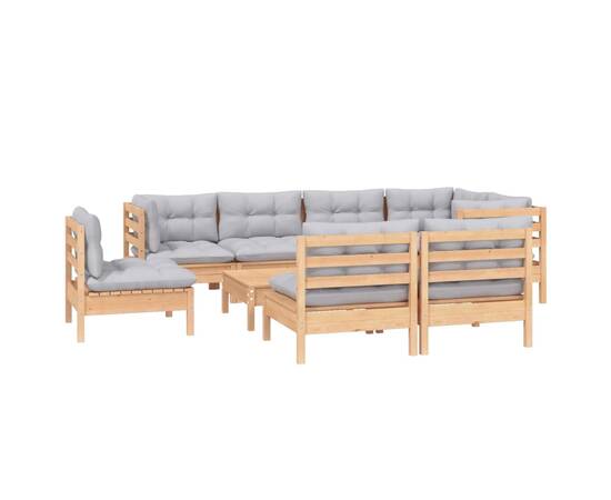 Set mobilier de grădină cu perne gri, 9 piese, lemn masiv pin, 3 image