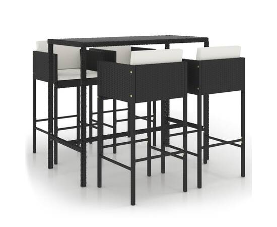 Set mobilier bar de grădină cu perne, 5 piese, negru, poliratan, 2 image