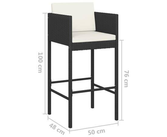 Set mobilier bar de grădină cu perne, 5 piese, negru, poliratan, 9 image