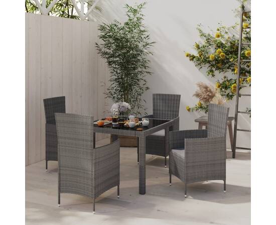 Set mobilier de exterior cu perne, 5 piese, gri, poliratan