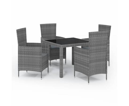 Set mobilier de exterior cu perne, 5 piese, gri, poliratan, 2 image