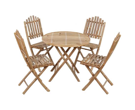 Set mobilier de exterior pliabil, cu perne, 5 piese, bambus, 2 image
