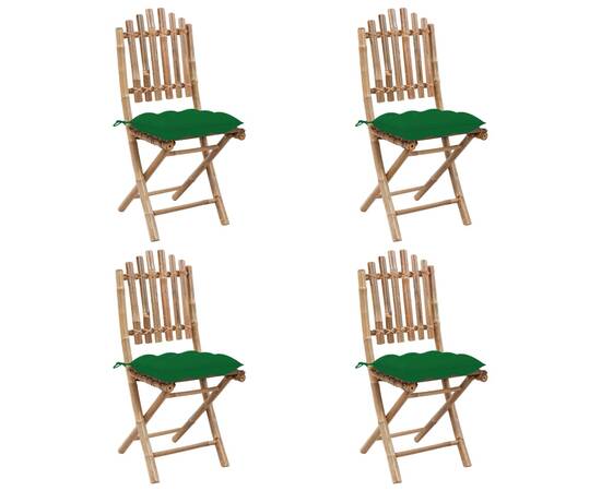 Set mobilier de exterior pliabil, cu perne, 5 piese, bambus, 3 image