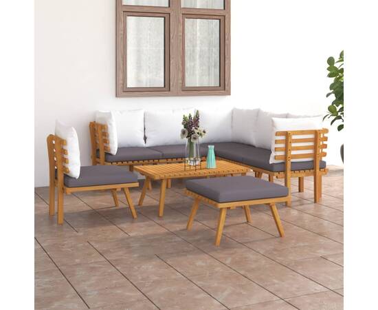 Set mobilier de grădină cu perne, 8 piese, lemn masiv acacia