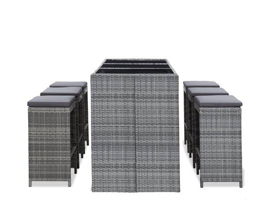 Set mobilier bar de grădină cu perne, 7 piese, gri, poliratan, 3 image