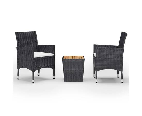 Set mobilier bistro, 3 piese, negru, poliratan și lemn acacia, 2 image