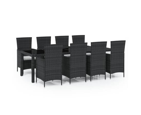 Set mobilier de exterior cu perne, 9 piese, negru, poliratan, 2 image