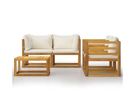 Set mobilier grădină cu perne, crem, 6 piese, lemn masiv acacia, 3 image