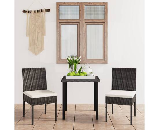 Set de masă și scaune de exterior, 3 piese, negru, poliratan