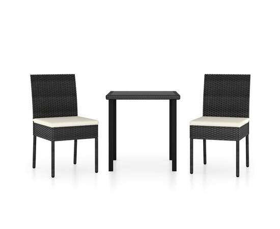 Set de masă și scaune de exterior, 3 piese, negru, poliratan, 2 image