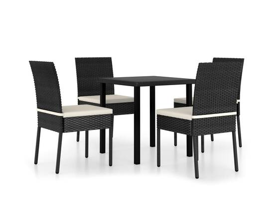 Set de masă și scaune de exterior, 5 piese, negru, poliratan, 2 image