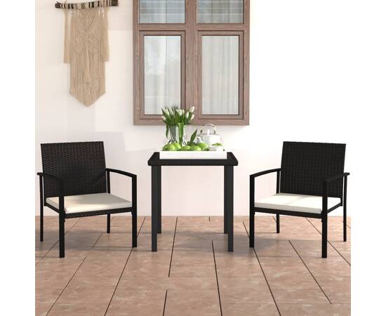 Set de mobilier de grădină, 3 piese, negru, poliratan