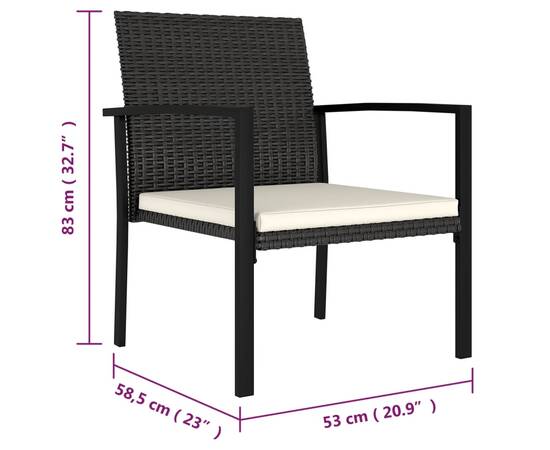 Set de mobilier de grădină, 3 piese, negru, poliratan, 11 image