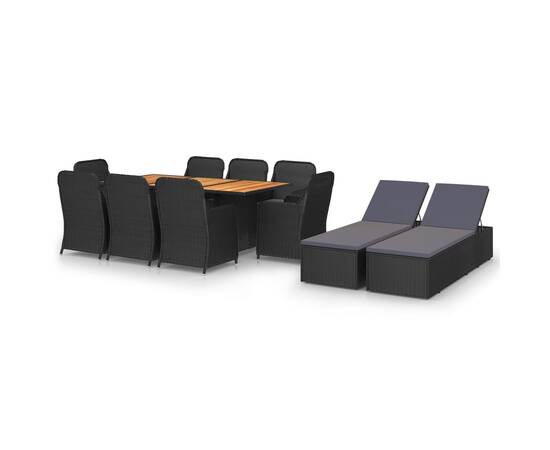 Set mobilier de grădină, 11 piese, negru, poliratan