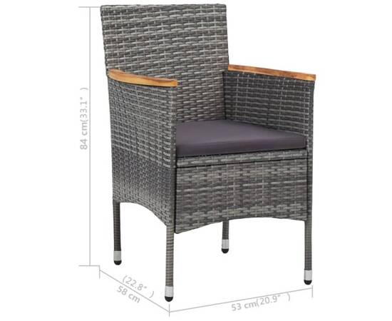 Set mobilier de grădină, 3 piese, gri, poliratan și lemn acacia, 10 image