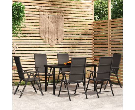 Set mobilier de grădină, 7 piese, negru