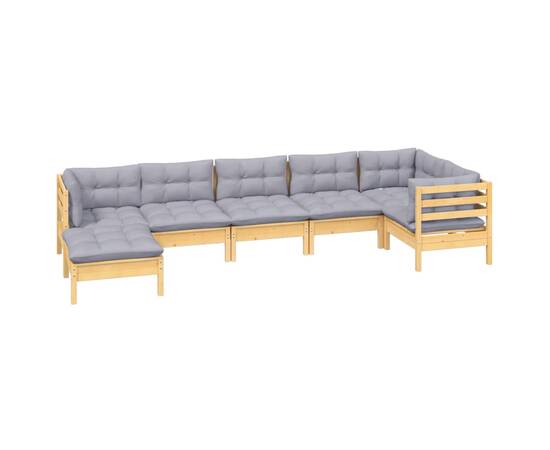 Set mobilier grădină cu perne, 7 piese, gri, lemn masiv pin, 3 image