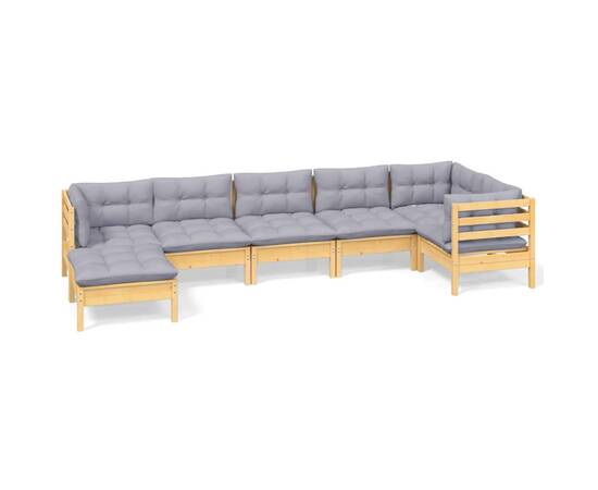 Set mobilier grădină cu perne, 7 piese, gri, lemn masiv pin, 2 image