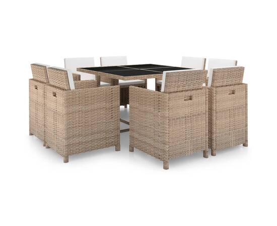 Set mobilier de exterior cu perne, 9 piese, bej, poliratan