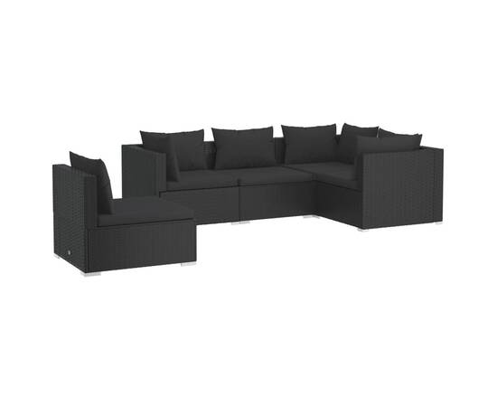 Set mobilier de grădină cu perne, 5 piese, negru, poliratan, 2 image