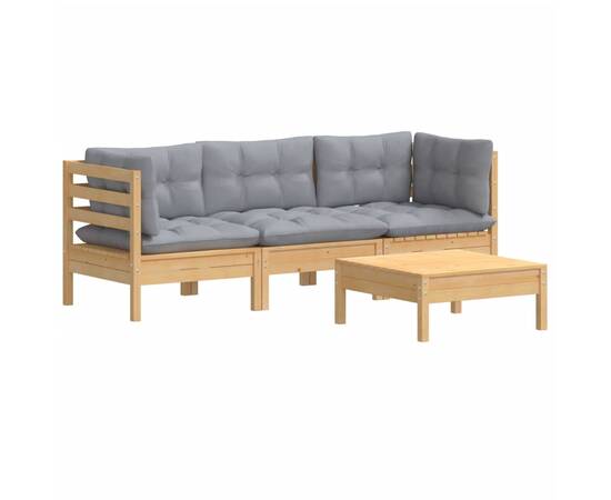 Set mobilier de grădină cu perne gri, 4 piese, lemn de pin, 3 image